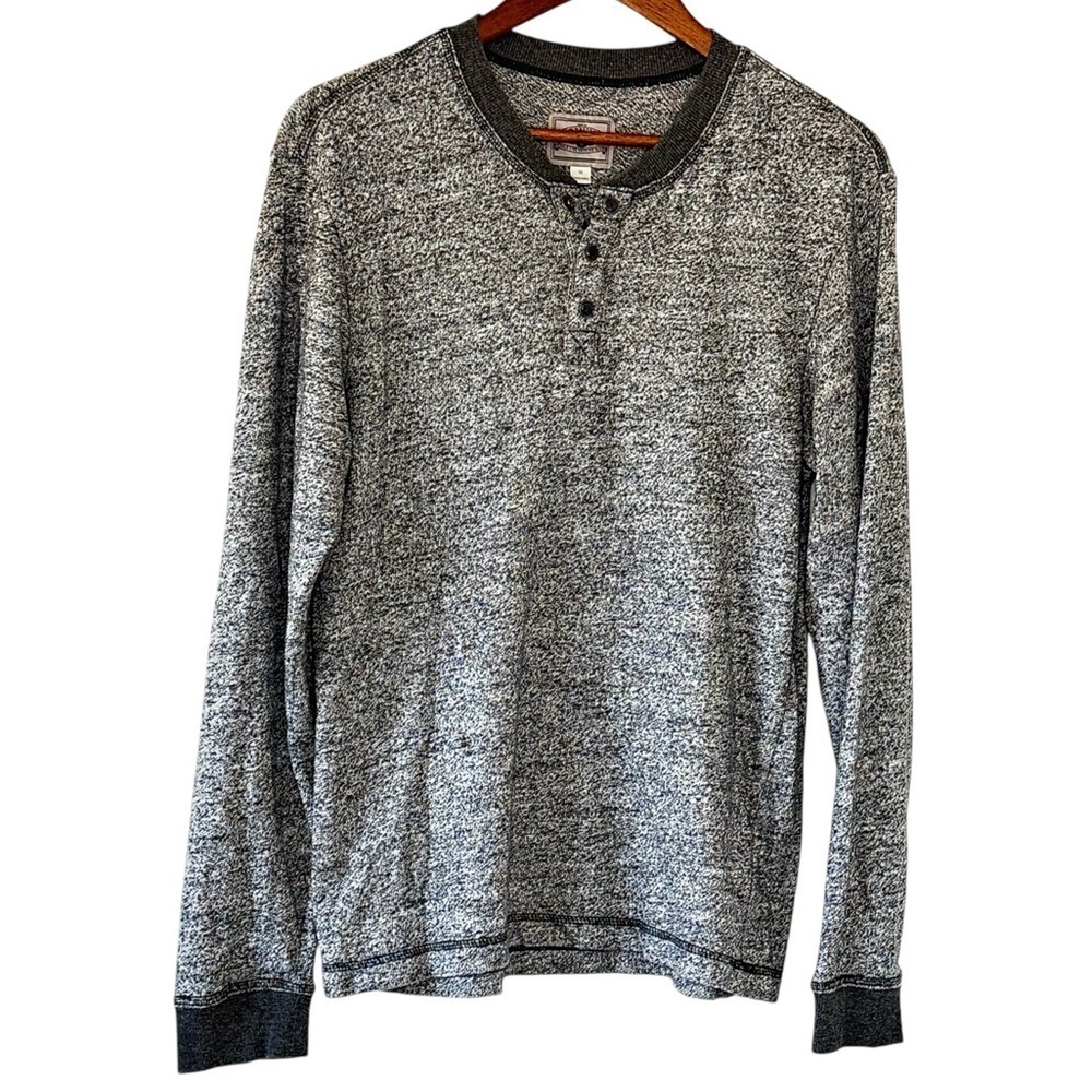UGG Australia Men's Galen Henley Heathered Textured Thermal Snaps at Neck Size M